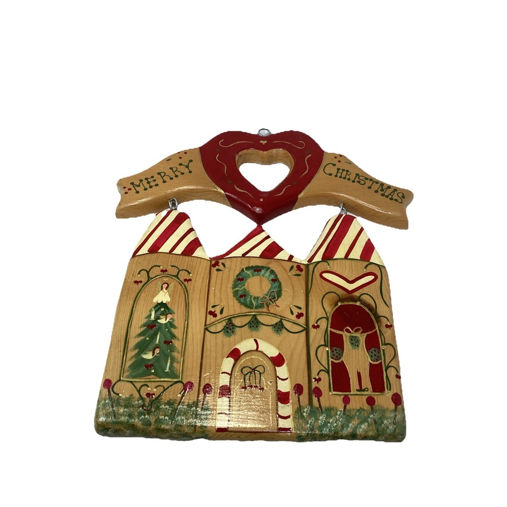 Wood Folk "Merry Christmas" Gingerbread House Sign Handpainted Mexico 1995 12"